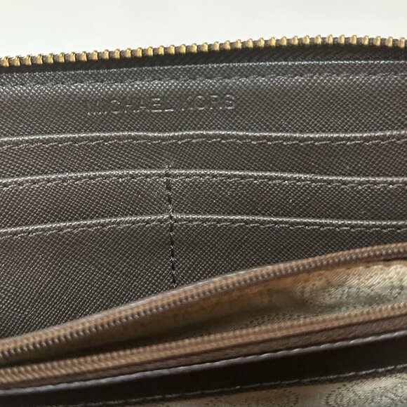 Michael Kors Monogram Zip Around Wallet Womens Black/Brown Leather - Like New - Picture 11 of 15